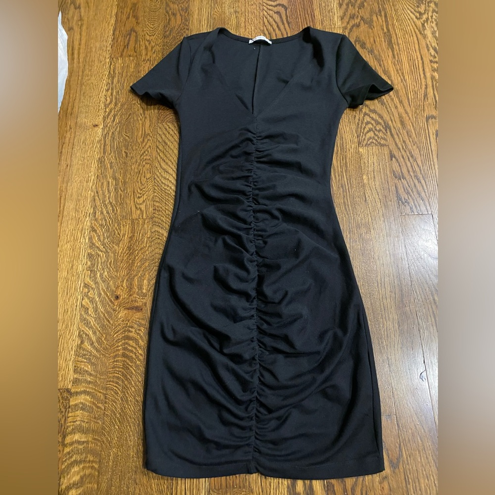 Zara Elegant Black Ruched Dress